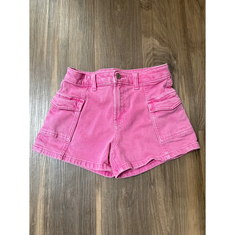 Gap Girls Pink Cargo‎ Denim Shorts Shortie High Rise Size 12 Y2K Neon